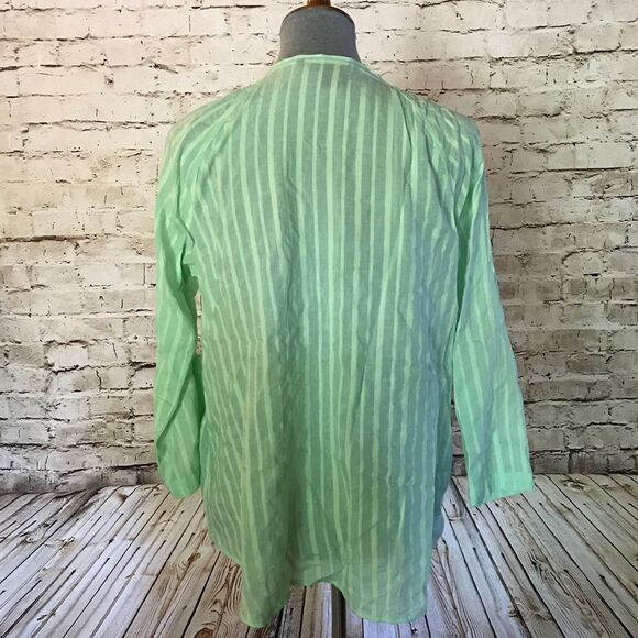 Calvin Klein Tuxedo Popover Blouse 3/4 Green Med - Picture 4 of 5